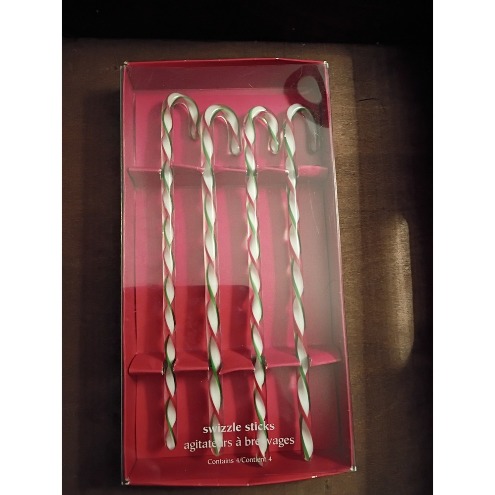 Pier 1 Imports Candy Cane Glass Swizzle Sticks Set of 4 Red Green White 2078129